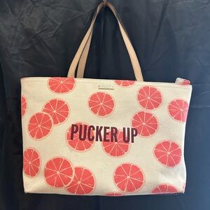Kate Spade Pucker Up Cream and Pink Citrus Tote